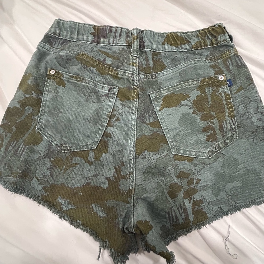 Pilcro Anthropologie Y2K Cottagecore Floral Denim Cutoff Shorts Green Print Sm - Picture 6 of 7
